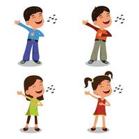 A vector illustration of kids are funny and sing a song