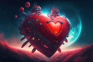 Enormous heart space ship Love Valentine day concept illustration photo