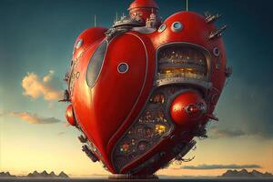 Enormous heart space ship Love Valentine day concept illustration photo