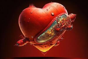 Enormous heart space ship Love Valentine day concept illustration photo