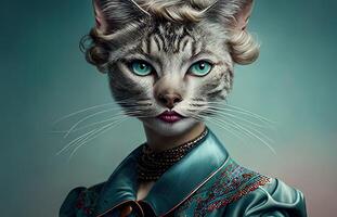 fashion cat pretty woman dress illustration photo