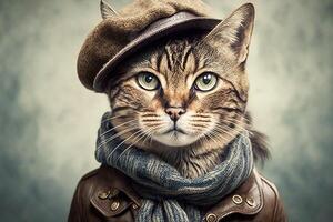 Moda gato bonito mujer vestir ilustración generativo ai foto