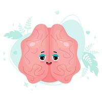 Cute cartoon brain. Funny character human organ. Vector illustration. Central nervous system organ mascot.