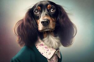 Moda perro bonito mujer vestir ilustración generativo ai foto