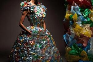 Fashion dress made by recycled garbage plastic illustration photo