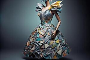 Fashion dress made by recycled garbage plastic illustration photo