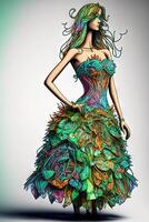 Fashion dress made by recycled garbage plastic illustration photo