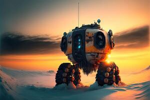 frozen robot on ice planet illustration photo