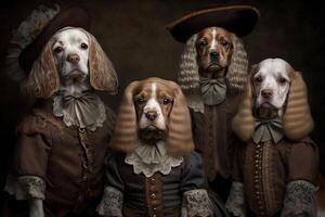 cocker spaniel perros como animales vestido en victoriano era ropa ilustración generativo ai foto