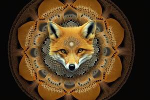 zorro animal mandala fractal ilustración generativo ai foto