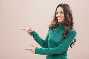 A woman with a green blouse photo