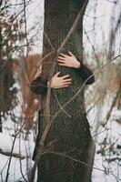 Woman hugging a tree photo