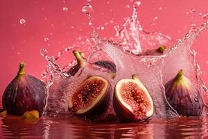 Fresh figs and water Splashing on a pink background illustration photo