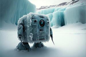 frozen robot on ice planet illustration photo