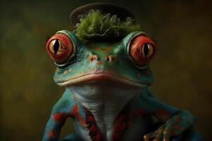 frog clown painted face Circus animal illustration generative ai photo
