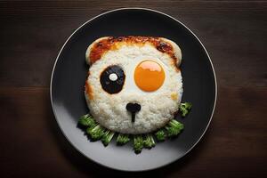Panda shaped fried eggs illustration photo