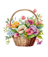 Basket with Flowers Watercolor Clipart png