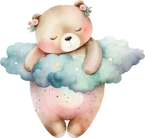 Watercolor sleepy bear clipart png