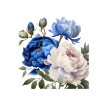 azul branco peônias clipart aguarela rosa laranja azul e folhas ai generativo png