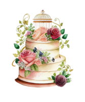 Set of watercolor wedding elements. The bride ,shoes, cake, bouquet, plate and appliances, camera, champagne glasses, flower arch png