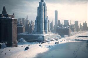 Christmas blizzard in New York. Snowfall in The City of New York. City skyline in winter. illustration photo