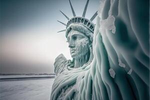 Frozen statue of liberty coverd by ice illustration photo