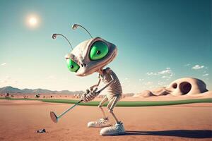 Alien playing golf photo