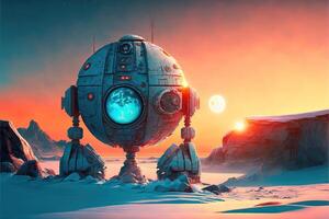 frozen robot on ice planet illustration photo