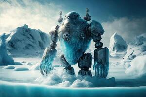 frozen robot on ice planet illustration photo