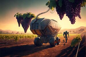 future vineyard where technology is used, robots are harvesting grapes llustration photo