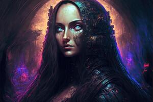 futuristic cyberpunk mona lisa portrait illustration photo