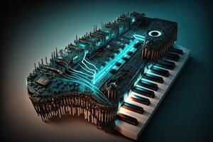 Futuristic keyboard music piano with wrong keys positions illustration photo