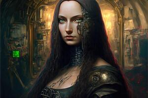 futuristic cyberpunk mona lisa portrait illustration photo