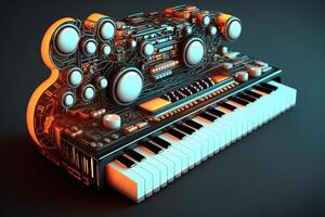 Futuristic keyboard music piano with wrong keys positions illustration photo