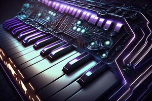 Futuristic keyboard music piano with wrong keys positions illustration photo