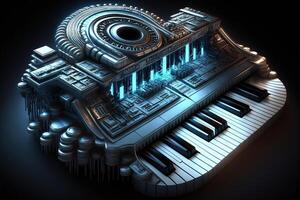 Futuristic keyboard music piano with wrong keys positions illustration photo