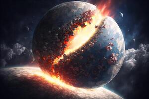 Asteroid Impact On Earth - Meteor In Collision coming from space illustration photo