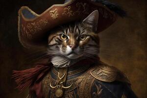 aventurero conquistador conquistador Español como gato famoso histórico personaje retrato ilustración generativo ai foto