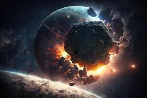 Asteroid Impact On Earth - Meteor In Collision coming from space illustration photo