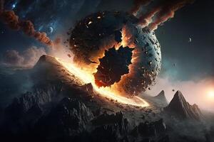 Asteroid Impact On Earth - Meteor In Collision coming from space illustration photo