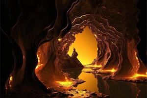 Alien planet tunnels made of gold illustration photo