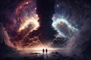 Dioses decidiendo el futuro de el galaxia ilustración generativo ai foto