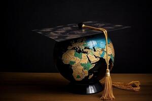 Graduation cap on world earth globe aiillustration photo