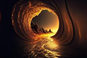 Alien planet tunnels made of gold illustration photo