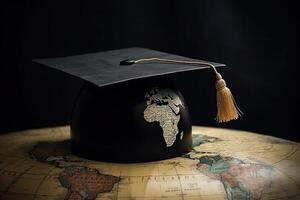 Graduation cap on world earth globe aiillustration photo