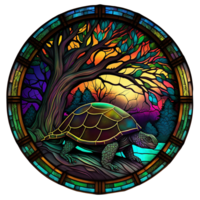 Stained glass turtle colorful art, png