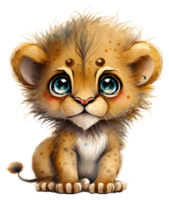 mignonne Lion lionceau aquarelle, isolé, ai génératif png