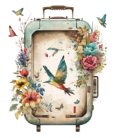 watercolor vintage suitcase with floral design, png