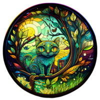 Stained glass cat colorful art , png