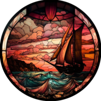 Stained glass sailboat, png
